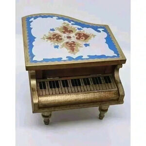 Vintage Musical Jewelry Box Wooden Piano 2 Compartments 1950s Japan